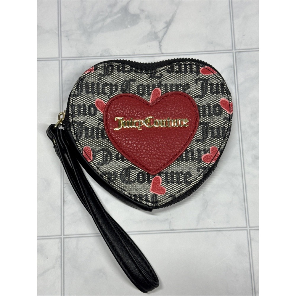 Juicy Couture Heart Shaped Zip Wristlet Card Wallet Red & Pink Hearts NWOT